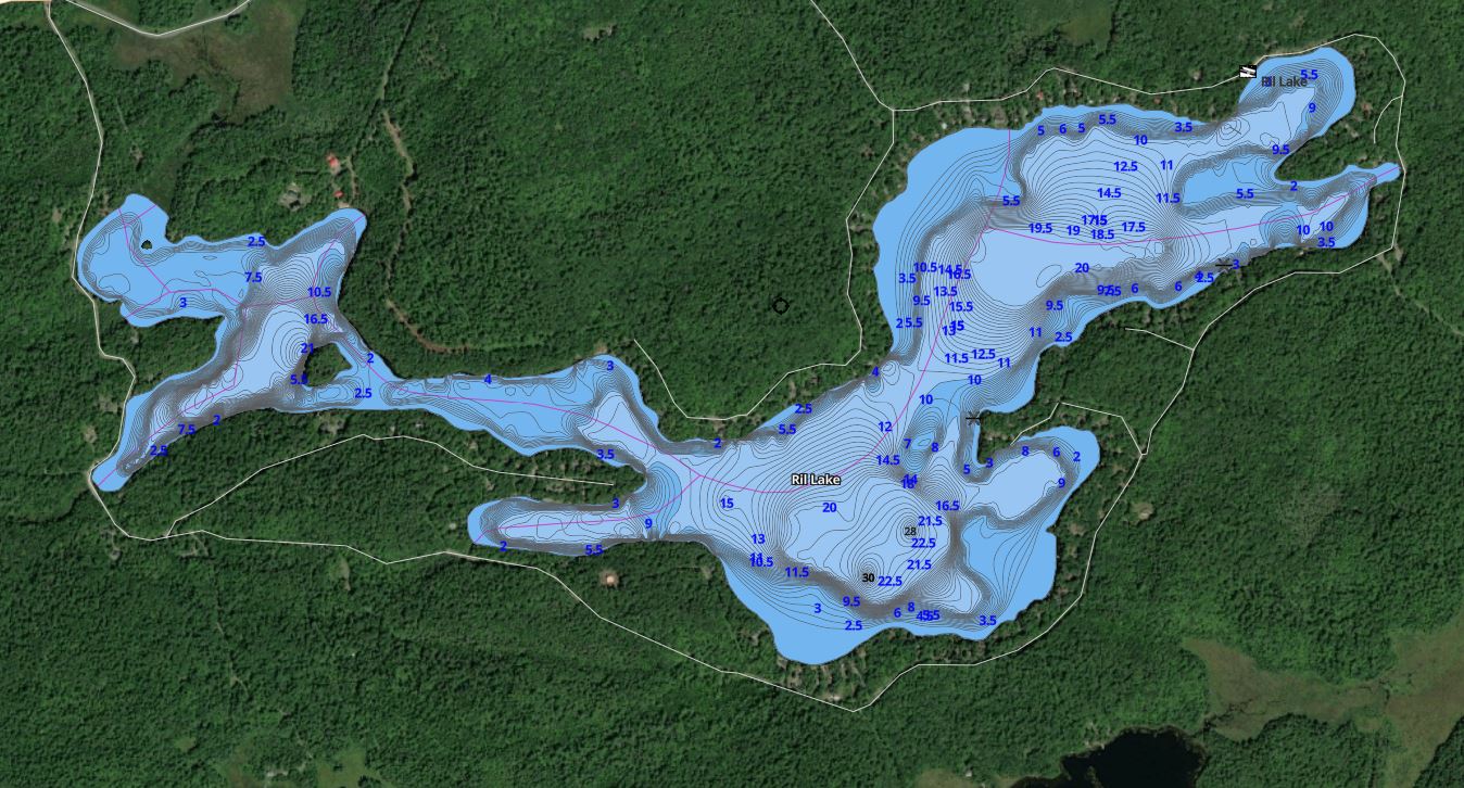 Contour Map of Ril Lake in Municipality of Lake of Bays and the District of Muskoka